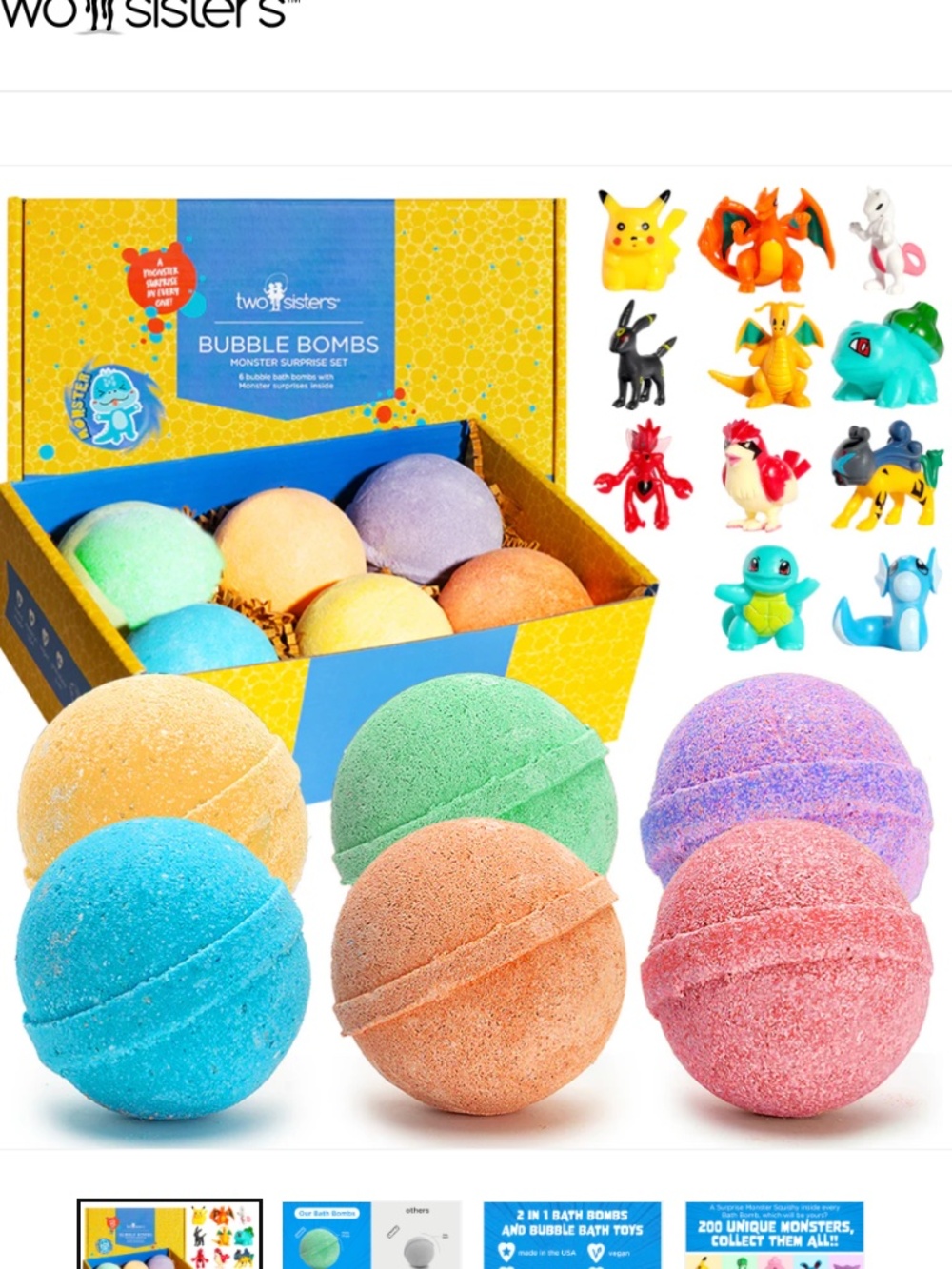 TWO SISTERS BUBBLE BATH BOMBS MONSTER SURPRISE SET OF 6